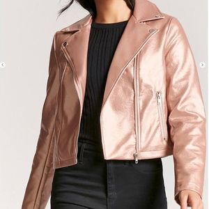 Metallic Zip-Front Moto Jacket Rose Gold - NWT